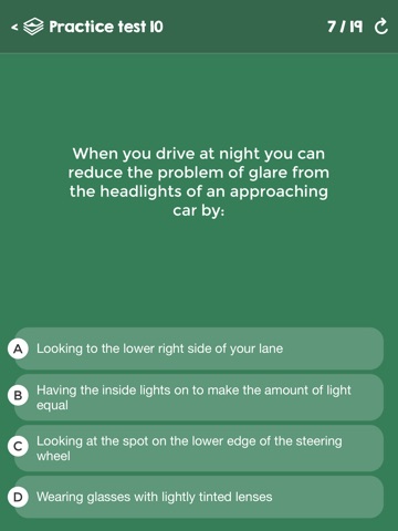 Screenshots of US Driving Knowledge Test Questions - Preparation for your Driver's License Written Exam - All States - DMV, DOL, or MVC - Free Drivers' Mock Tests for iPad