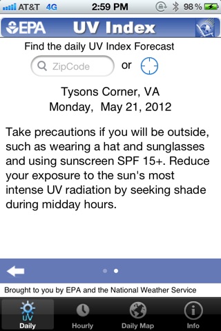 EPAs SunWise UV Index screenshot