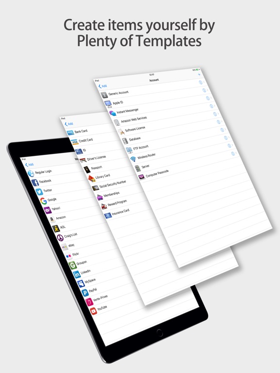 Screenshots of Private Password Manager Vault - Fingerprint Lock Passcode.s & Protect Account Login Contact.s Secure Wallet Apps for iPad