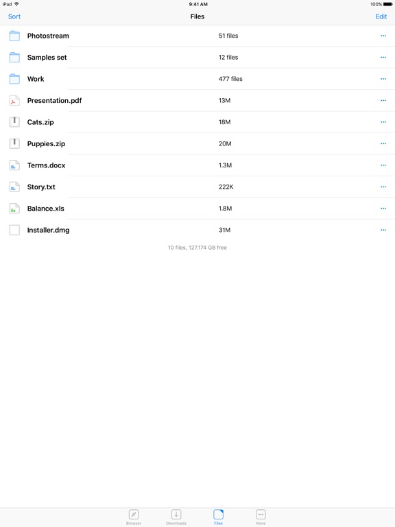 Screenshots of Browser and File Manager for Documents for iPad