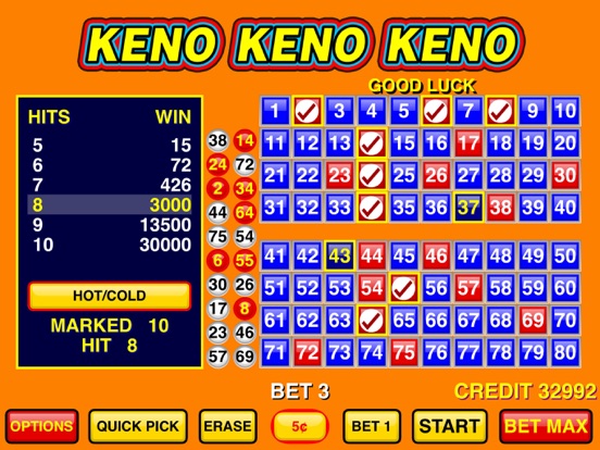 in keno what numbers hit the most