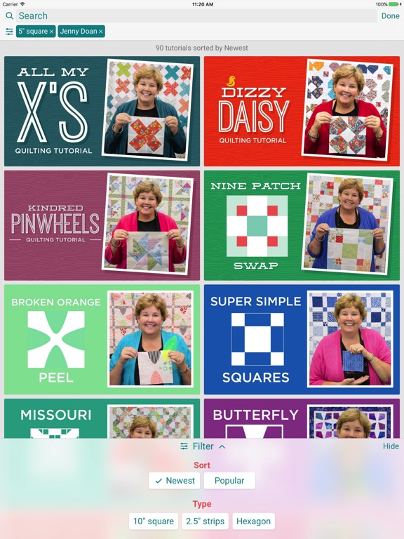 Screenshots of Quilting Tutorials by MSQC for iPad