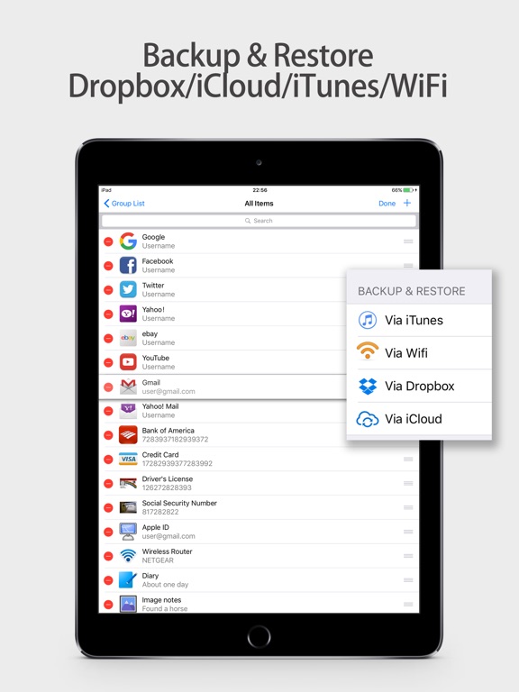 Screenshots of Private Password Manager Vault - Fingerprint Lock Passcode.s & Protect Account Login Contact.s Secure Wallet Apps for iPad