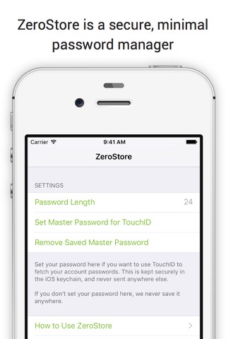 ZeroStore - password storage, without the storage screenshot