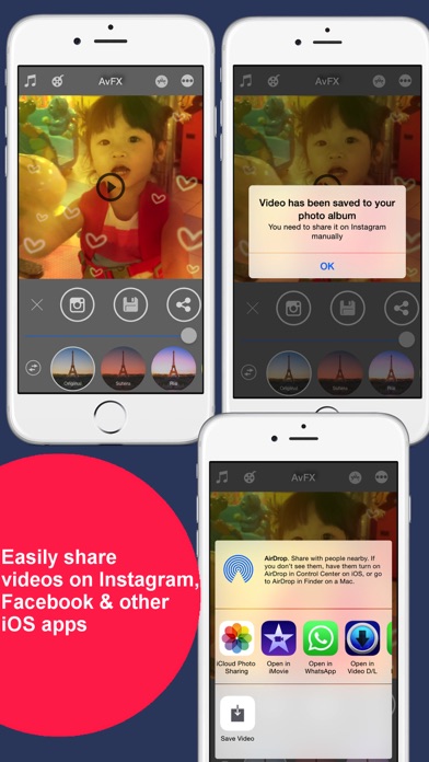 Screenshots of AvFX - awesome video effect, editor & background music edit for Instagram, Facebook, Youtube, Vine for iPhone