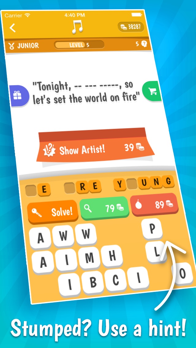 Screenshots of Song Quiz – The Free Lyric Guessing Game for iPhone