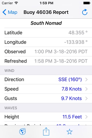NOAA Buoy Reports screenshot