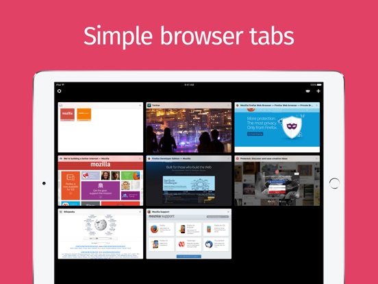 Screenshots of Firefox web browser for iPad