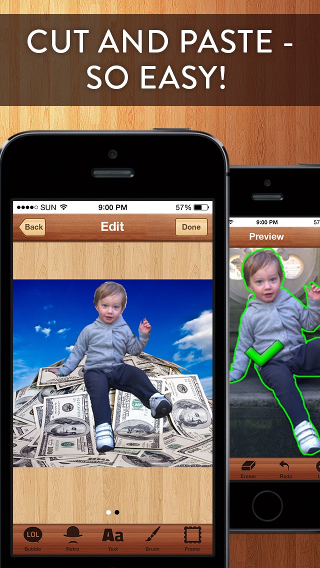 Screenshots of Cut Me In - Easy to use Photo Chop Background Adjuster to Superimpose yr images by Applause - not affiliated with Photoshop in any way! for iPhone