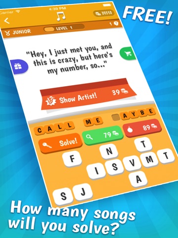 Screenshots of Song Quiz – The Free Lyric Guessing Game for iPad