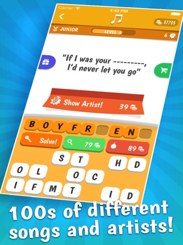 Screenshots of Song Quiz – The Free Lyric Guessing Game for iPad