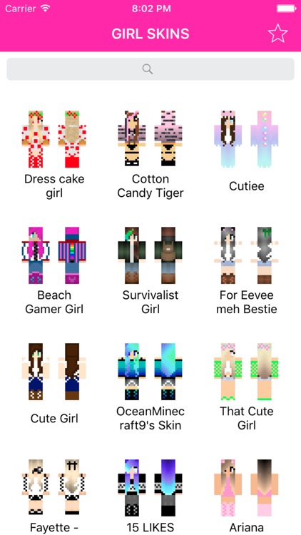 minecraft girl skins names