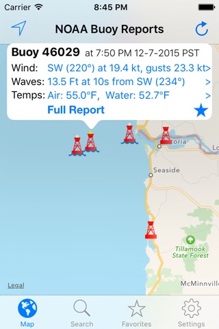NOAA Buoy Reports screenshot