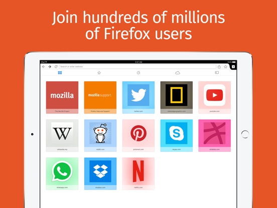 Screenshots of Firefox web browser for iPad