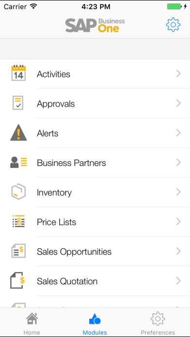 Screenshots of SAP Business One for iPhone