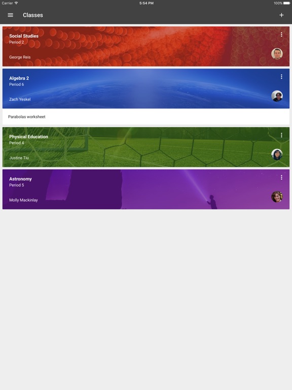 Screenshots of Google Classroom for iPad